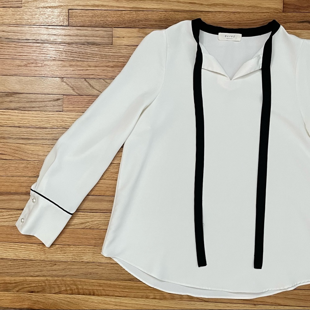OLIVE White Ribbon Neck Blouse - Picture 2 of 11